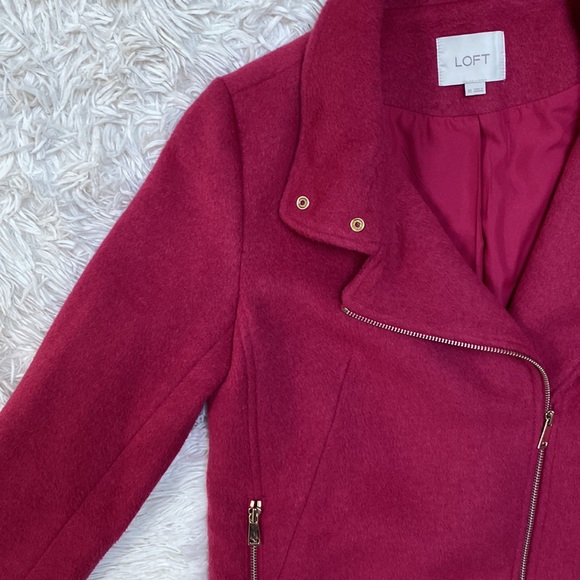 🎉HP🎉 Loft Wool Blend Moto Coat 💗 Raspberry - Picture 8 of 16